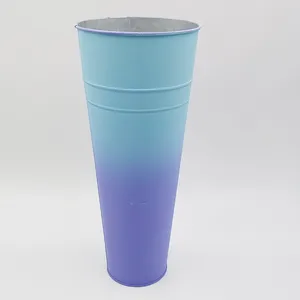 Blue‑Purple Gradient Tall Metal Vase, Tapered Galvanized Iron Flower Bucket for Dried Flowers Home Wedding Decor thumbnail-1