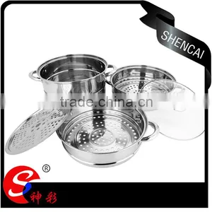 Stainless Steel Capsule Bottom 3layers High Steamer Pot With Glass Lid/ Kitchen Cookware thumbnail-2