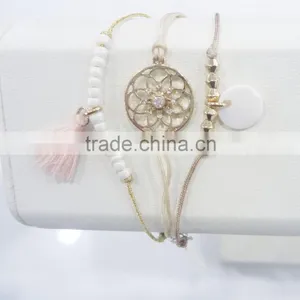FASHION MULTI ROW Filigree Metal Disc Charm,pearls Tassel Shell Charms Bracelet thumbnail-2