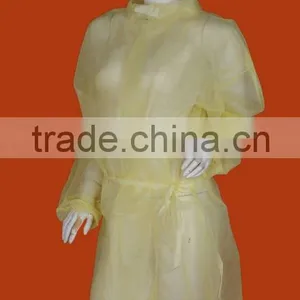 Disposable Non Woven PP Yellow Isolation Gown Elastic Waist Surgeon Gown 25gsm thumbnail-1