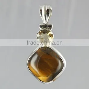 Fashion Citrine Tiger' Eye Pendant, Online Silver Jewellery, 925 Silver Jewellery thumbnail-2
