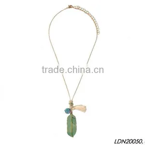 Vintage Feather Pendant Tassel Necklace thumbnail-1