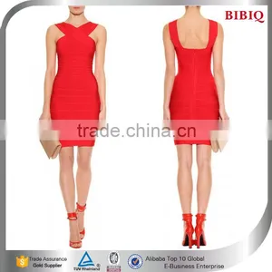 Designer One Piece Dress Latest 2016 Simple Red Dress Shiny Christmas Short Party Dress Patterns Plus Size Cheap Bandage Dresses thumbnail-1