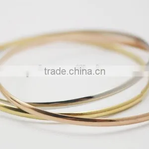 3 Color Smooth Fashion Wedding Bangle 3pcs/set Silver Gold and Rose Gold Plated Simple Wiring Bracelet Wristband Wire Bangles thumbnail-2