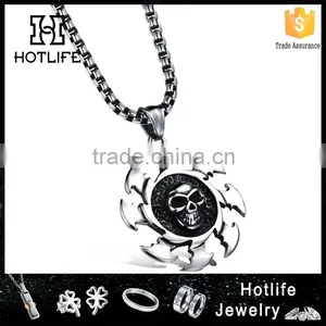 Wholesale Fashion 316l Stainless Steel Skull Necklace With Sun for Men Gift thumbnail-1