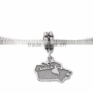 Sterling Silver One Sided Map Canada Dangle European Bead Charm thumbnail-2
