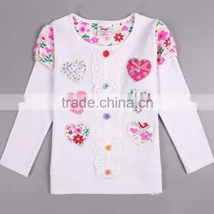 2-6Yrs (6518#PINK&WHITE)Ready Made Wholesale Kid Wear Long Sleeve Heart Appliqued Winter Top thumbnail-3