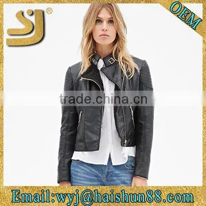 Wholesale pu Fashion Women Leather Winter Motorbike Jacket thumbnail-1