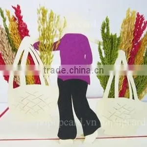 Viet Nam Carrying (dried Flowers) New 3d Greeting Card thumbnail-2