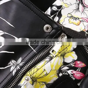 Wholesale Clothing Floral Print PU Motor Jacket thumbnail-4