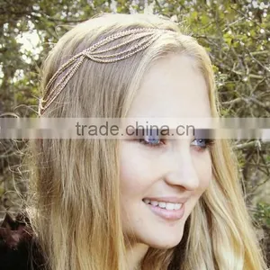 Hot Fashion Women Gold Tassel Crown Head Jewelry Punk Multilayers Head Chain thumbnail-1