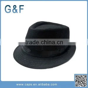 New Style Top Selling Black Fedora Hat With White Band thumbnail-1
