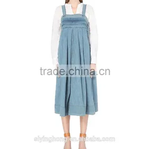 Square Neck Sleeveless Box Pleat Detailing Silver-toned Hardware Contrast Stitching Flared Hemline Women Denim Dress thumbnail-2