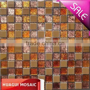 Gold Color Glass and Silver Metal Mosai Kitchen Tile 23*23mm Mosaic Manufacturer in Foshan thumbnail-1