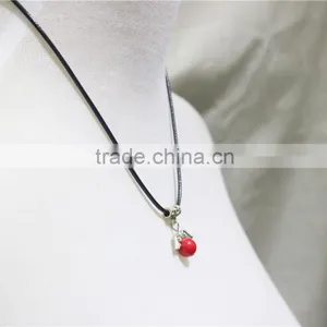 Vintage Antiqued Silver Wings Red Bead w/ Black String Pendant Necklace2016 Fashion Style Wholesale thumbnail-2