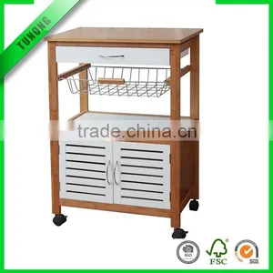 Multifunction Bamboo Kitchen Vegetable Trolley With Drawer and Basket thumbnail-2