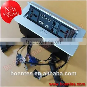 Conference Table Conceal Socket for Desktop Button Pop Up Power Socket Box With VGA/HDMI Wires Connected Plug thumbnail-1