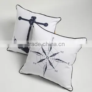 White Navy Style Compass Print Modern Pillow Cover Fancy Pillow Covers thumbnail-1