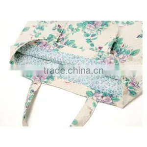 Flower Cotton Canvas Natural School Arts Bag Picnic Tote Shopping Bag thumbnail-4