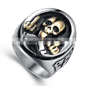 Hiphop Vintage Two Tone Devil Skull Ring thumbnail-2