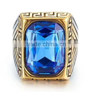 Gold Silver Plated Vintage Surgical Stainless Steel Gemstone Ring thumbnail-5