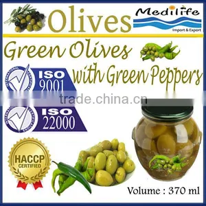 High Quality Tunisian Table Olives,Green Olives With Green Peppers,Table Olives With Green Pepper 370 ml Glass Jar thumbnail-1
