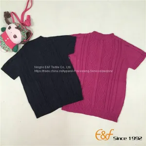 Girl Short Sleeves Cable Cardigan Sweater thumbnail-2