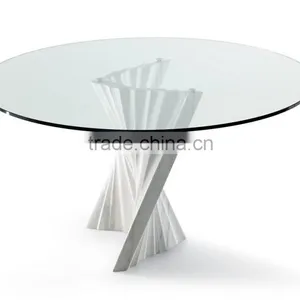 Special Design Hot Sale Plisse Travertine Base Round Tempered Glass Top Dining Table On Sale thumbnail-3