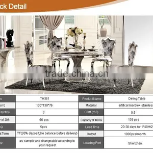 TH381 Hot Sale Modern Marble Stainless Steel Dining Table thumbnail-3