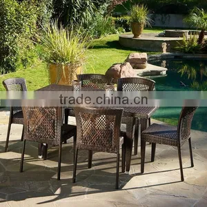 2017 Trade Assurance Royal pe Rattan Rectangle Table and 6 Chairs Resin Wicker Table Furniture thumbnail-1