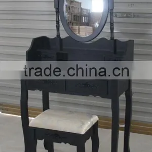Black Wooden Dressing Table With Mirror thumbnail-2