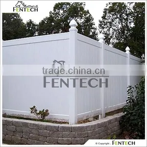 Fentech White Flat-Top Decorative Full Privacy Vinyl Fence With Gothic Fence Post Caps thumbnail-1