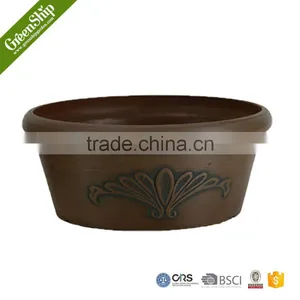 Antique Round Hand Carved Plastic Flower Pot thumbnail-3
