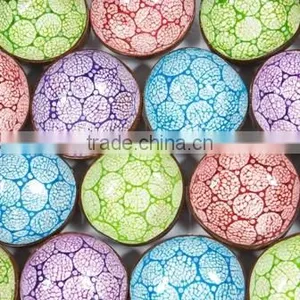 Vietnam Lacquer Coconut Shell Bowl / Mother of Pearl Inlaid Lacquer Bowl thumbnail-1