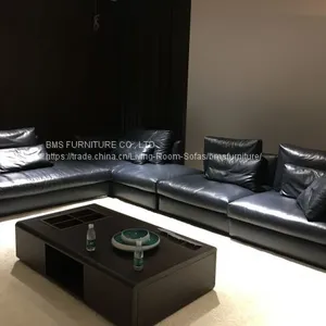 Italian Modern Full Leather High End Large Sectional Sofa Black thumbnail-3
