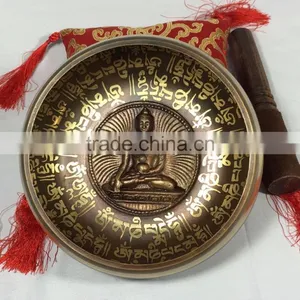 High Quality Buddhist 8 Good Luck Symbols Crafted Handmade Tibetan Singing Bowl thumbnail-5