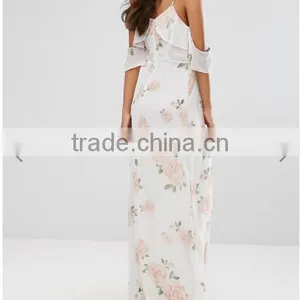 Guangzhou Wholesale Clothing OEM Cold Shoulder Rose Floral Fresh Dresses thumbnail-2