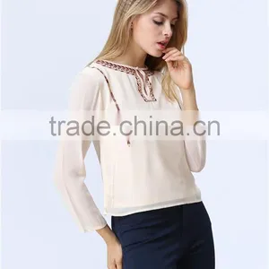 Latest Top Fashion Design Casual Lady Embroidery Blouse thumbnail-3