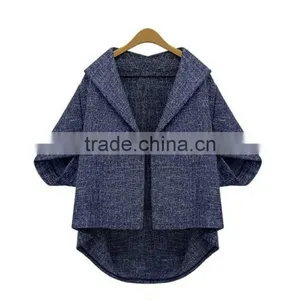 Hot Selling High Quality New Design Ladies Casual Turn-down Collar Asymmetrical Women Jacket Model With Cap Sleeve thumbnail-2