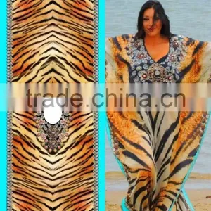 DIGITAL Print Satin Crystal Full Length Long Kaftan CAFTAN Tunic Poncho Blouse KURTA thumbnail-1