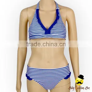 Remake Photo Props Blue Striped Halter Little Girl 2pcs Separable Swimwear Type Suit Set Teen Girl Bikini thumbnail-1