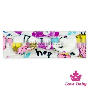 Korean Fancy OEM Service Lovely Style Knitted Pattern Printed Bow Custom Cotton Newborn Baby Headband Accessories thumbnail-3
