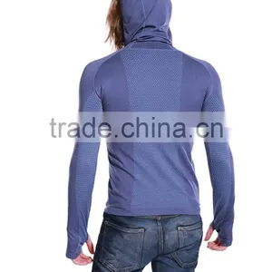 Seamless Long Sleeve Hoodie Shirt Sportswear for Men With Thumbholes thumbnail-2