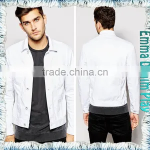 Soild White Plus Size Denim Silver Button Jacket for Mens thumbnail-2