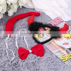 Cute Red Horn Sets Bow Tie 3Pcs Tail Party Ox Horn Fancy Dress Costume For Christmas Halloween/Carnivals Large/Small Size thumbnail-2