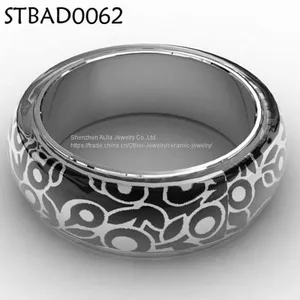 Black Enamel Silver Plated Stainless Steel Bangle For Gift thumbnail-3