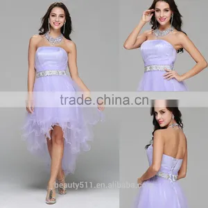 New Design High Quality Crystal Beaded Tull Neck Hanging Medium Short Strapless Sexy Prom Gown Party Dress thumbnail-1