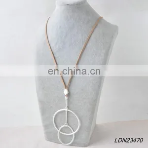 Silver Plated Pendant Necklace Brown Leather Necklace thumbnail-1