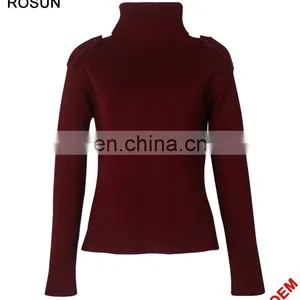 Winter Turtleneck Buttons on Shoulder Pullover Cashmere Sweater thumbnail-1