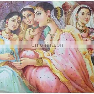 Indian Canvas Painting Maharani And Her Companions thumbnail-1